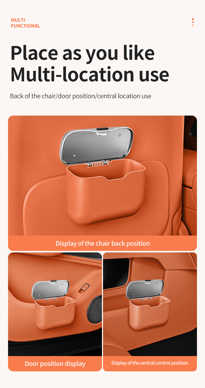 Car Trash Can Hanging Rubbish Bin with Lid Waterproof Leather Vehicle Organiser Storage Box for Door Seat Back Console Black โ image 5