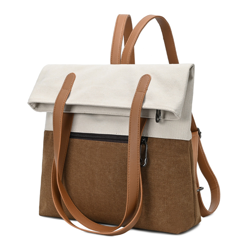 Purple And Brown Canvas Tote Bag for Women - Multi-Use Shoulder Handbag & Backpack, Large Capacity, 30x10x40cm — image 4