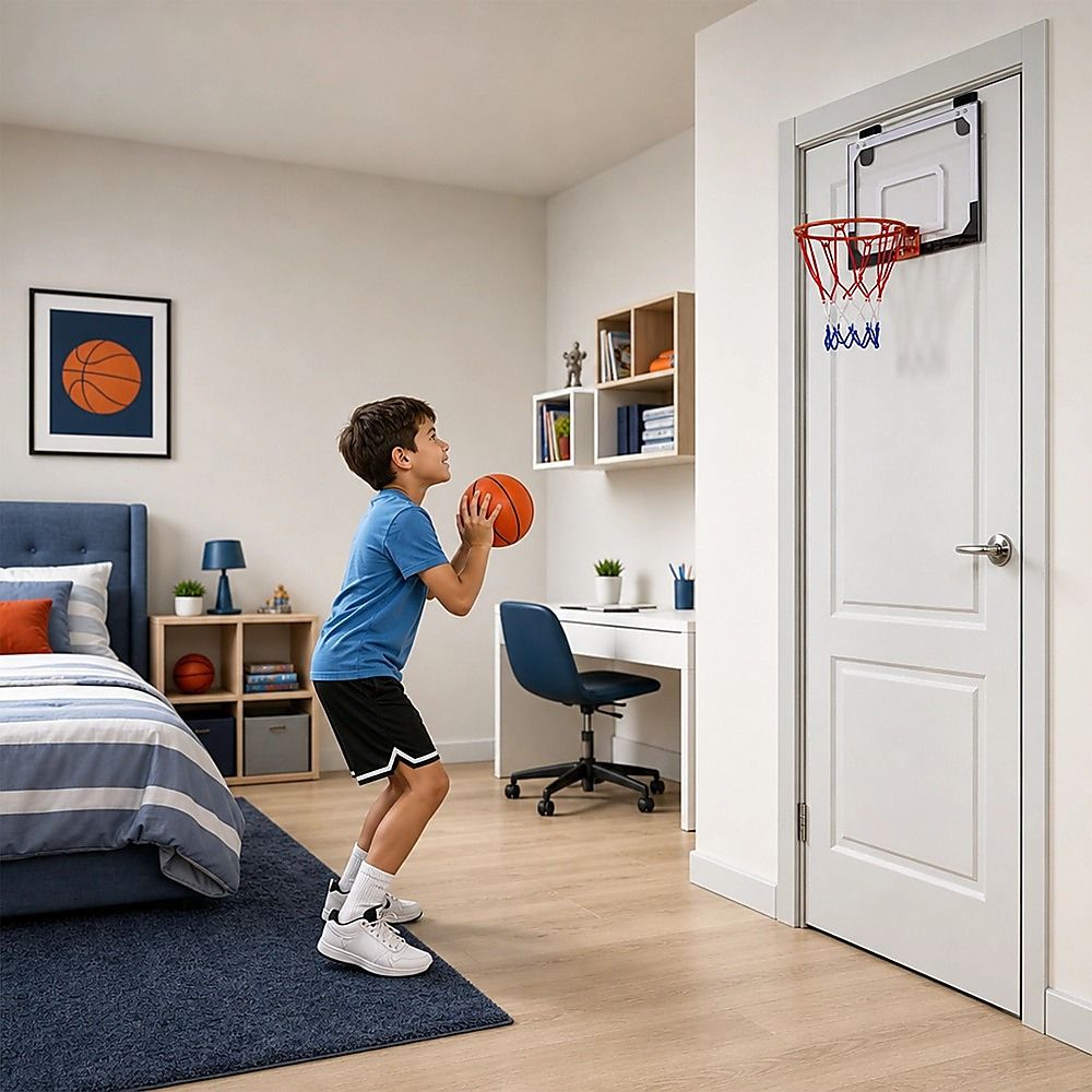 Indoor Mini Basketball Hoop Set – Door Mounted Backboard Kit with Ring & Ball — image 3