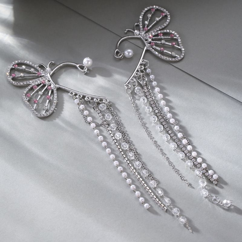 Earring for Women Elegant Clip Non Pierced Earring Long Zircon Bead Tassel Earring for Girls Ear Wrap Cuff Dangle Fairy(1 pair)