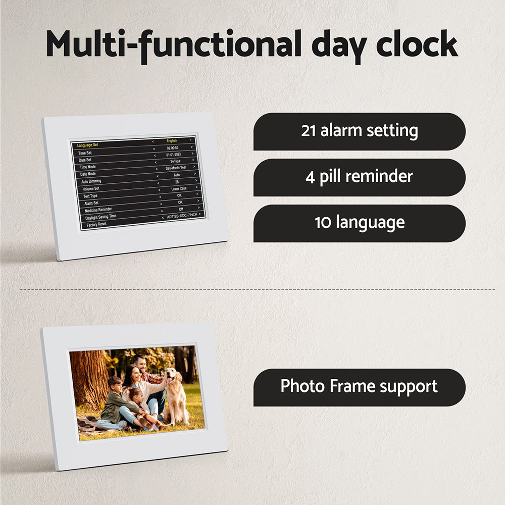 Artiss 8" Digital Day Clock Calendar Alarm White — image 6