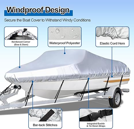 Black Heavy Duty Waterproof Tarp Covers with Storage Bag, Fits V-Hull, Fish&Ski, Pro-Style, Fishing, Runabout, Bass Boats, 11-13 feet (420cm x 270cm) β image 5