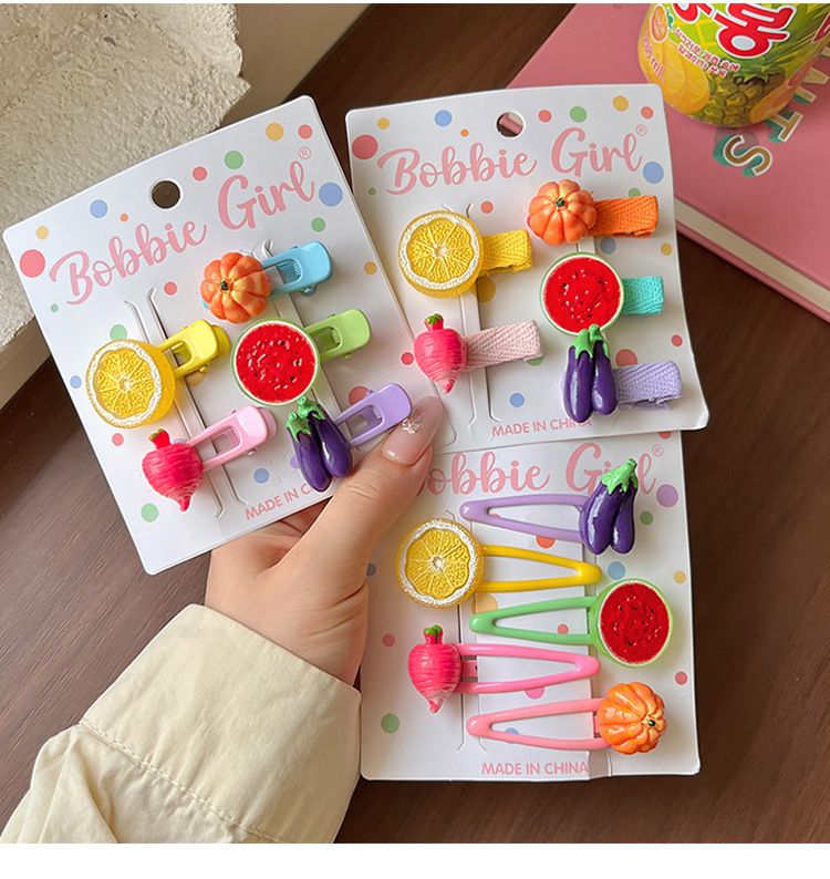 5-Piece Fruit Resin Hair Accessories Set with 5-Type Fruit Hair & Ear Clips, Hair Ties and Pearl Bracelet, Cute Colourful Summer Fruity Headwear Kit — image 2