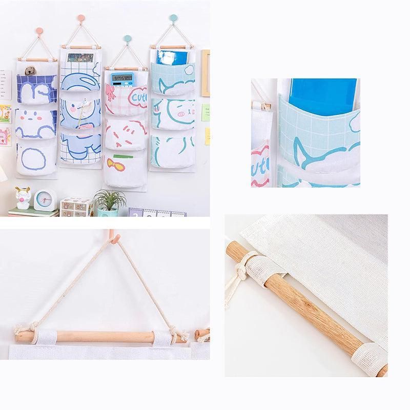 3 Pocket Hanging Storage Bag with Wooden Rod for Wall or Door Organisation - Bear — image 6