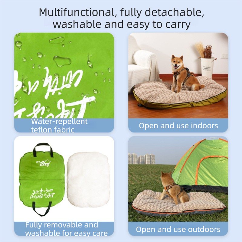 Khaki S size Portable Foldable Pet Bed Mat – Waterproof Travel Dog Bed and Cat Cushion with Carry Handles, Removable Washable Cover, Plush Comfort Padding for — image 4