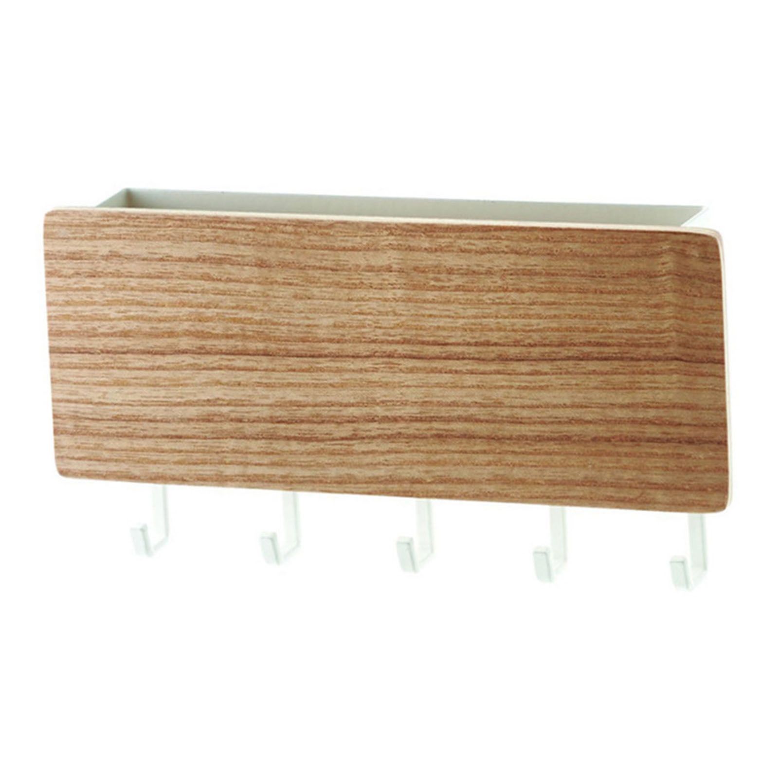 Japanese Wall Mounted Key Holder Wood with 5 Hooks Punch Free Multifunction Key Hanger for Home Natural Wood Color โ image 2