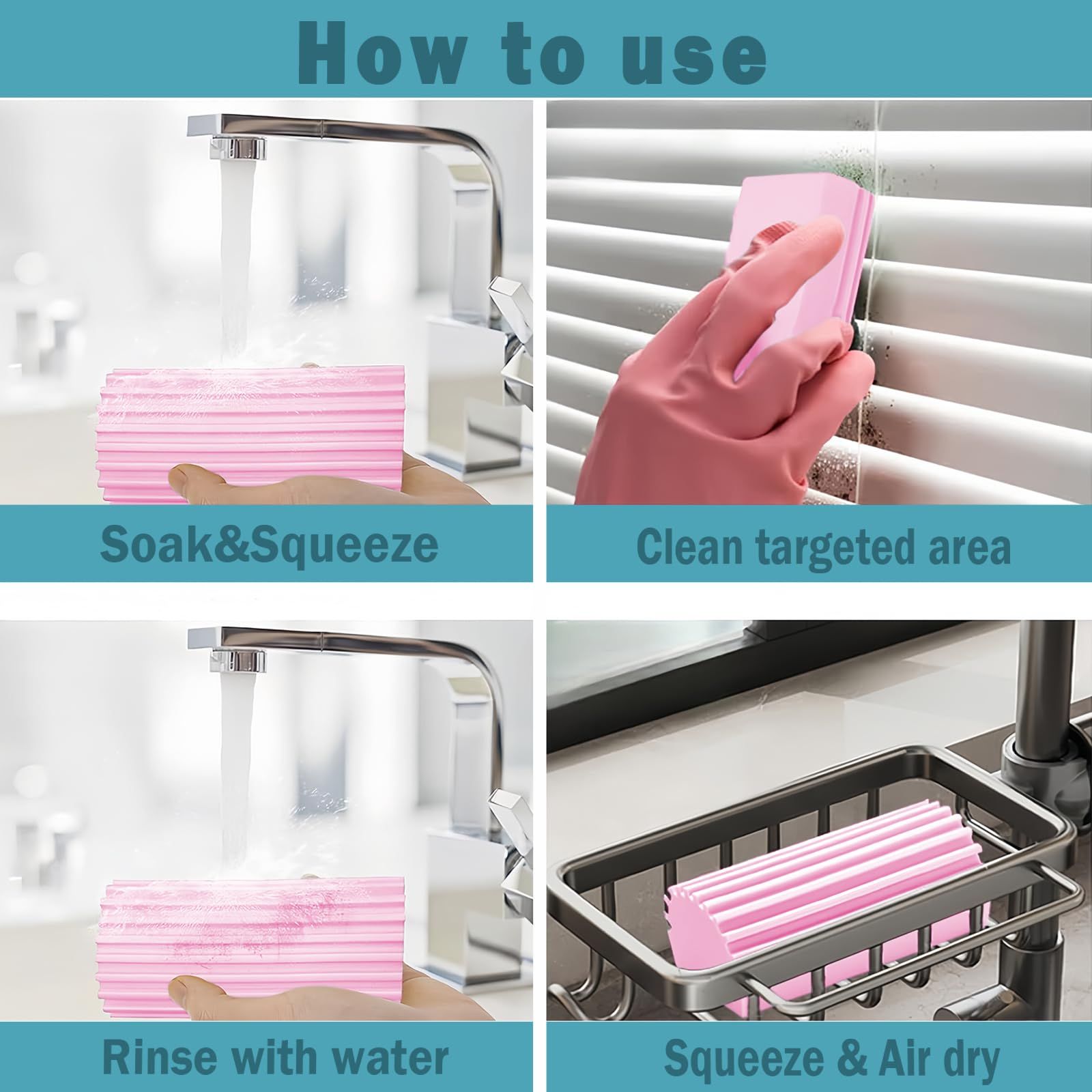 4pc Damp Duster Sponge Magical Eraser Sponge Damp Clean Duster Sponge with Ridges Household Cleaning Sponge — image 5
