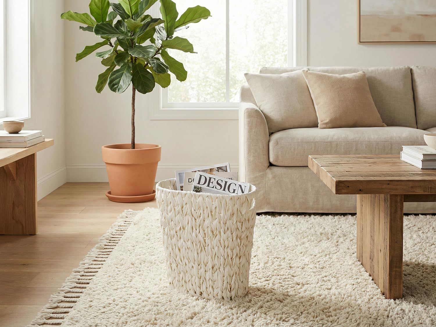 Waterproof Wicker Waste Basket for Bathroom — image 3
