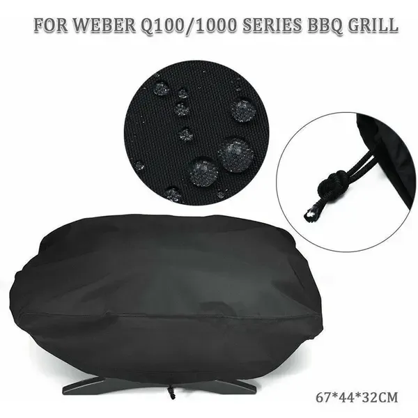 Waterproof 210D Oxford Grill Cover Compatible with Weber Q1000 and Q1200 Portable Gas Grills, Black, 67 × 44 × 32 cm — image 5