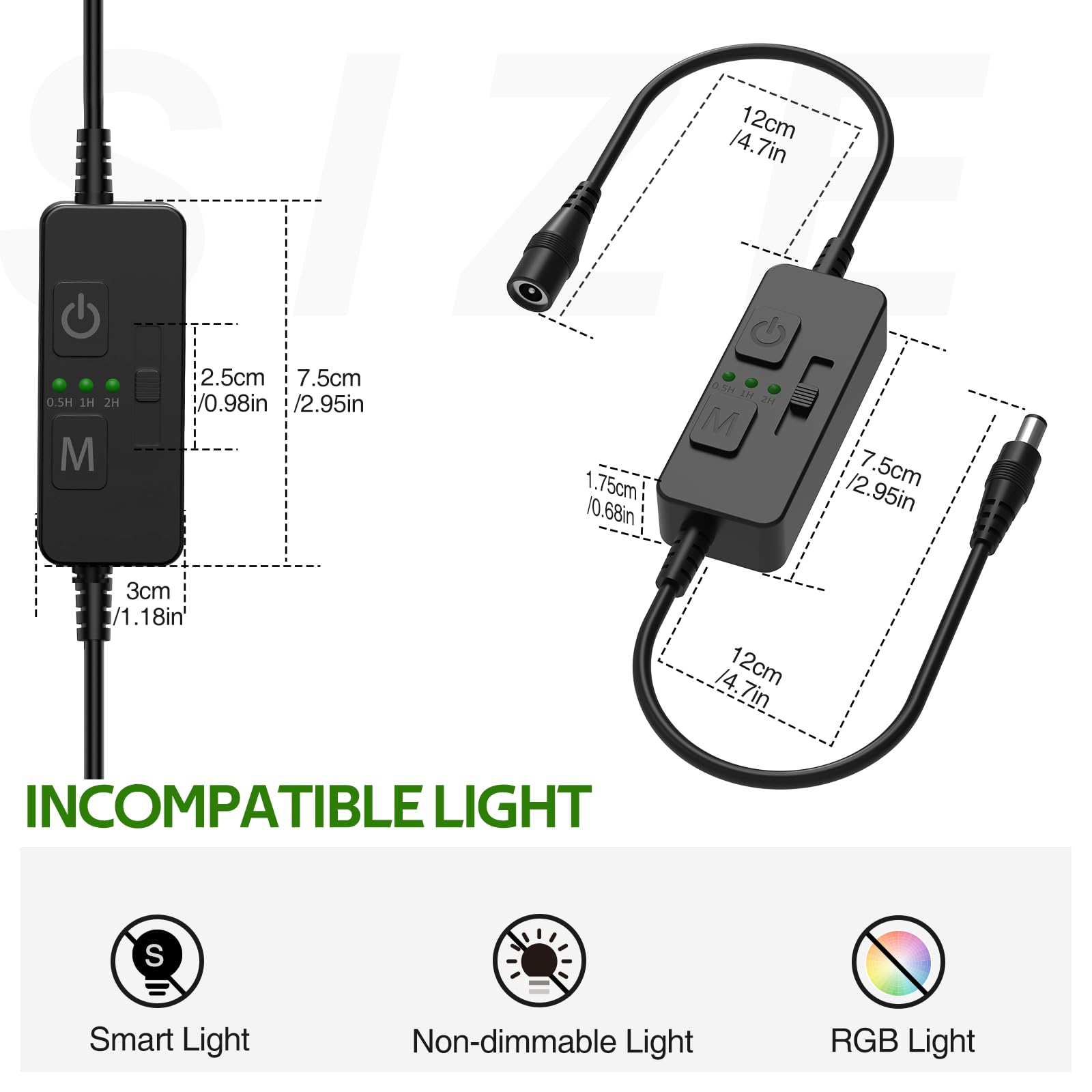 Single Color Slider Dimmer with Timer - PWM 1pc DC 5V/12V/24V LED Controller, 36W Max, Slide Brightness Control & Auto-Off for LED Strip Lights — image 2