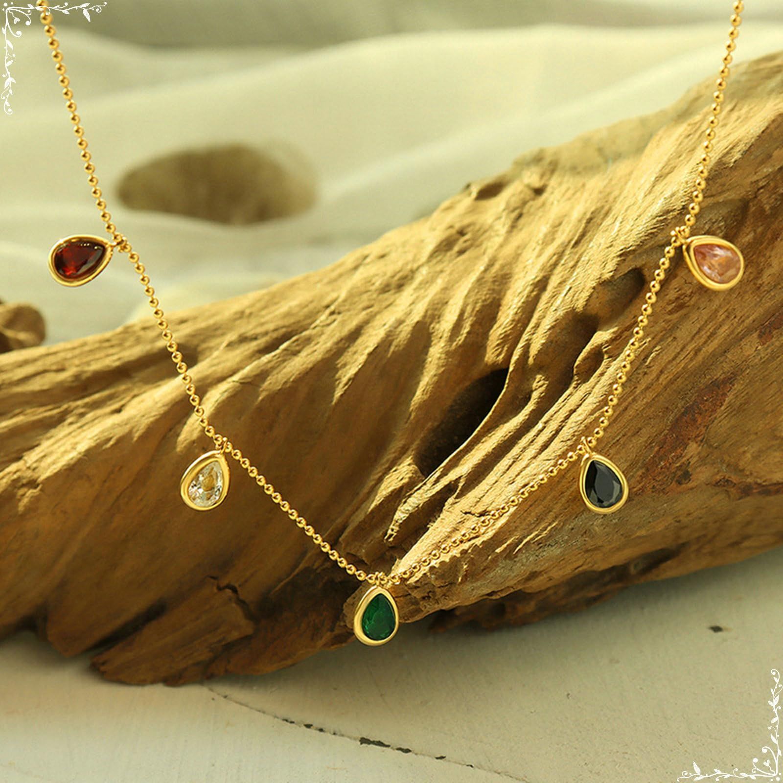 Stainless Steel Necklace Pendant, Gold Women Necklace with Colorful Teardrop Cubic Zirconia Pendant Necklaces โ image 3