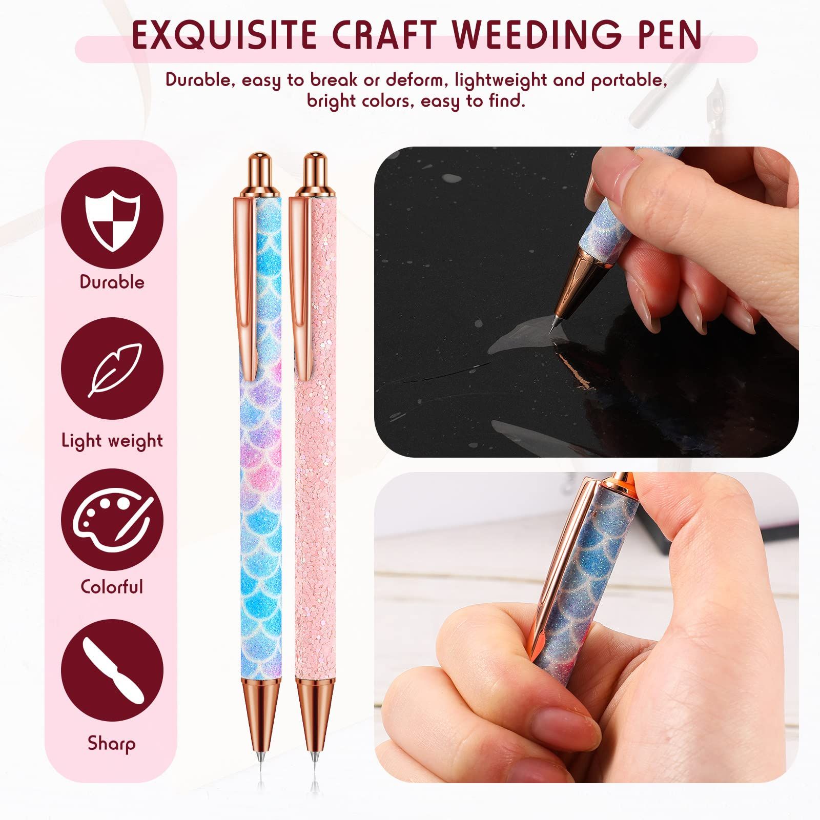 2 PCS Fine Point Pin Pen Tool for Craft Adhesive Vinyl, Mermaid Rainbow Retractable Air Release Pen for Easy Craft Paper Project โ image 4