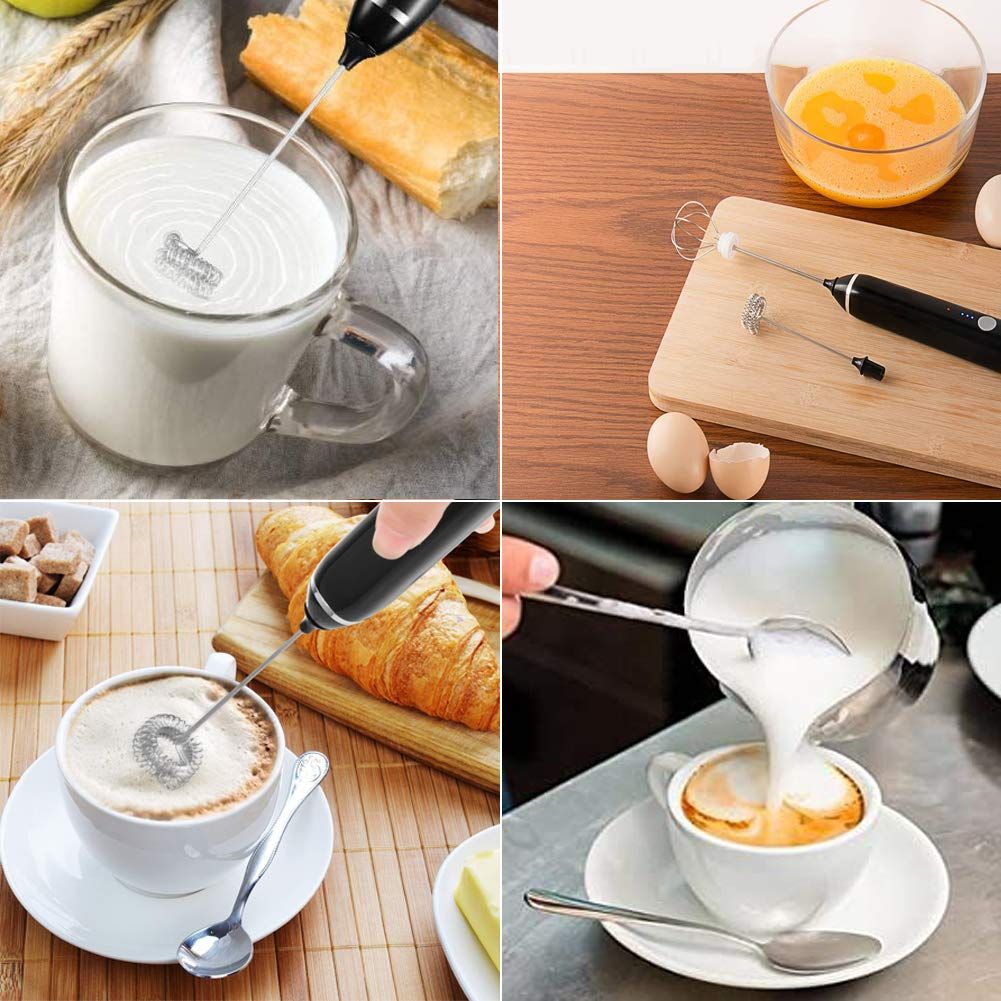 USB Rechargeable Milk Frother Handheld Multi-functional Electric Foam Maker with 2 Stainless Whisks,3-Speed Adjustable Mini — image 2