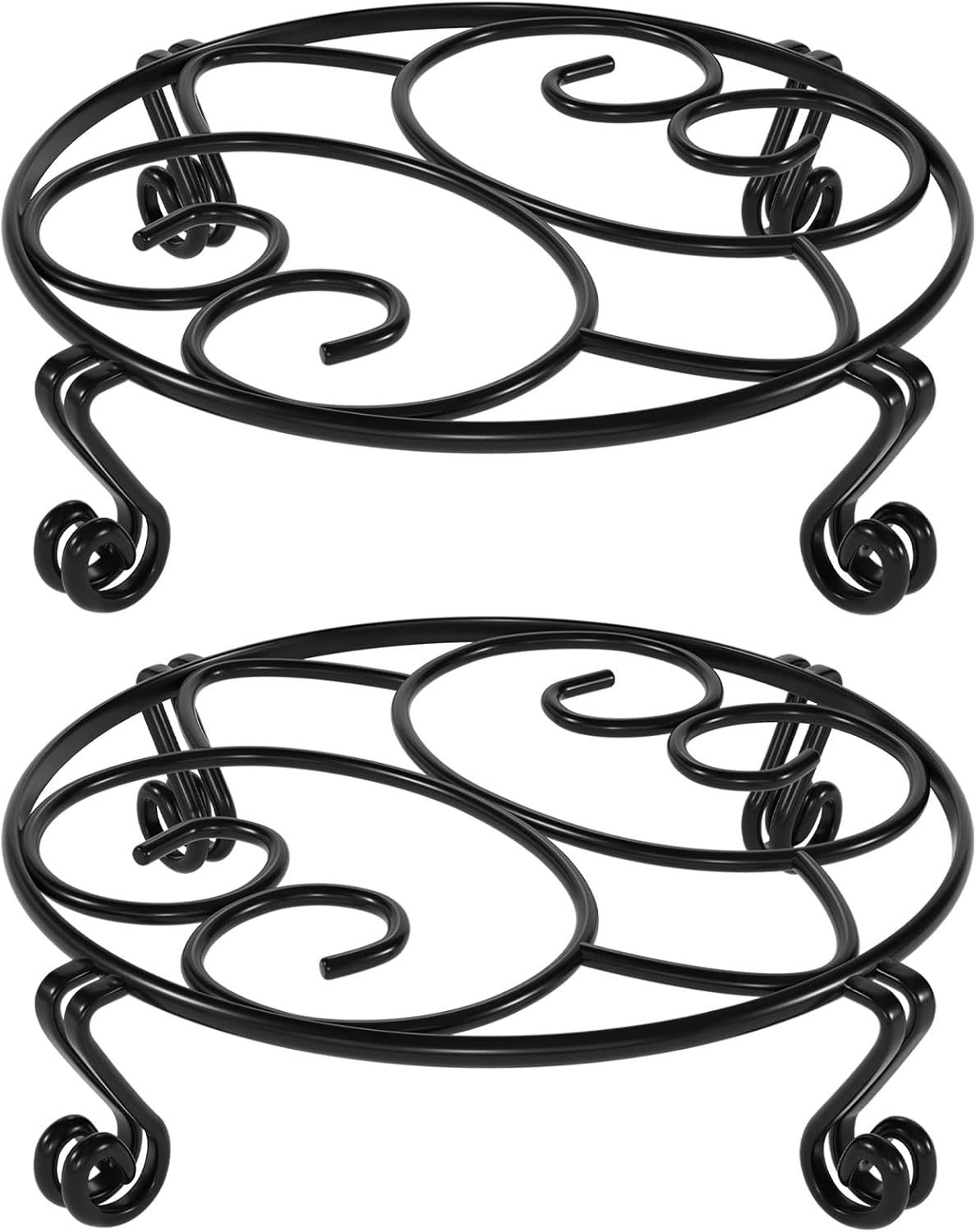 2 Pack Round Metal Plant Stands for Flower Pots, Heavy-Duty Rustproof Iron Indoor and Outdoor Planter Risers, Black, 30 cm