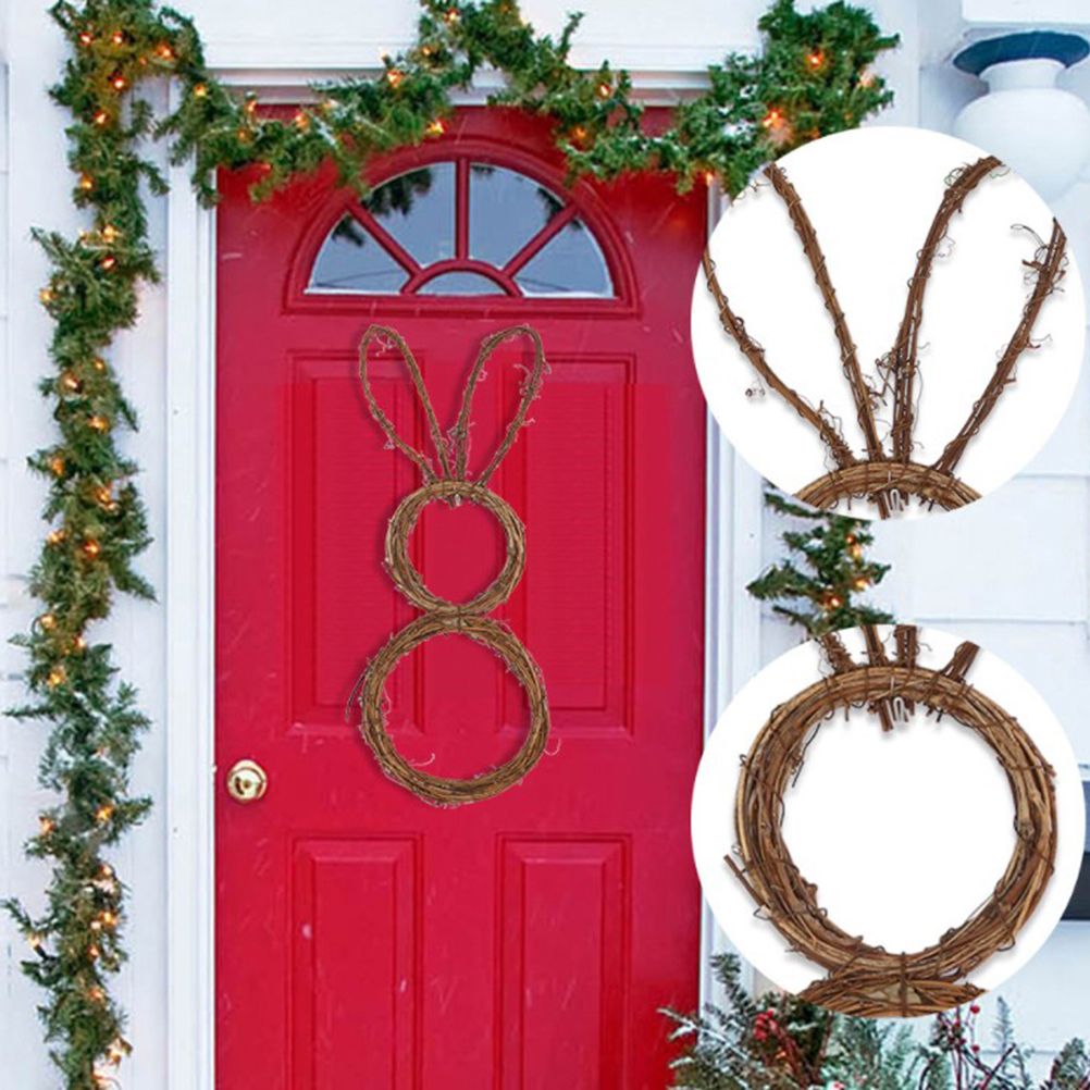 DIY Bunny Shaped Grapevine Wreath Easter Bunny Wreath Foldable Rabbit Rattan Garland for Courtyard and Lawn Decor — image 6