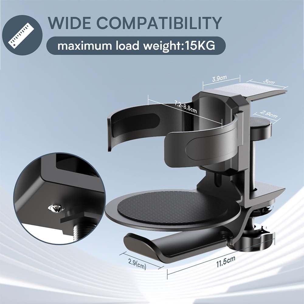 Two desktop clip-on cup holders and headphone hanger - adjustable, non-slip silicone, maximum load 15KG(silver) โ image 2