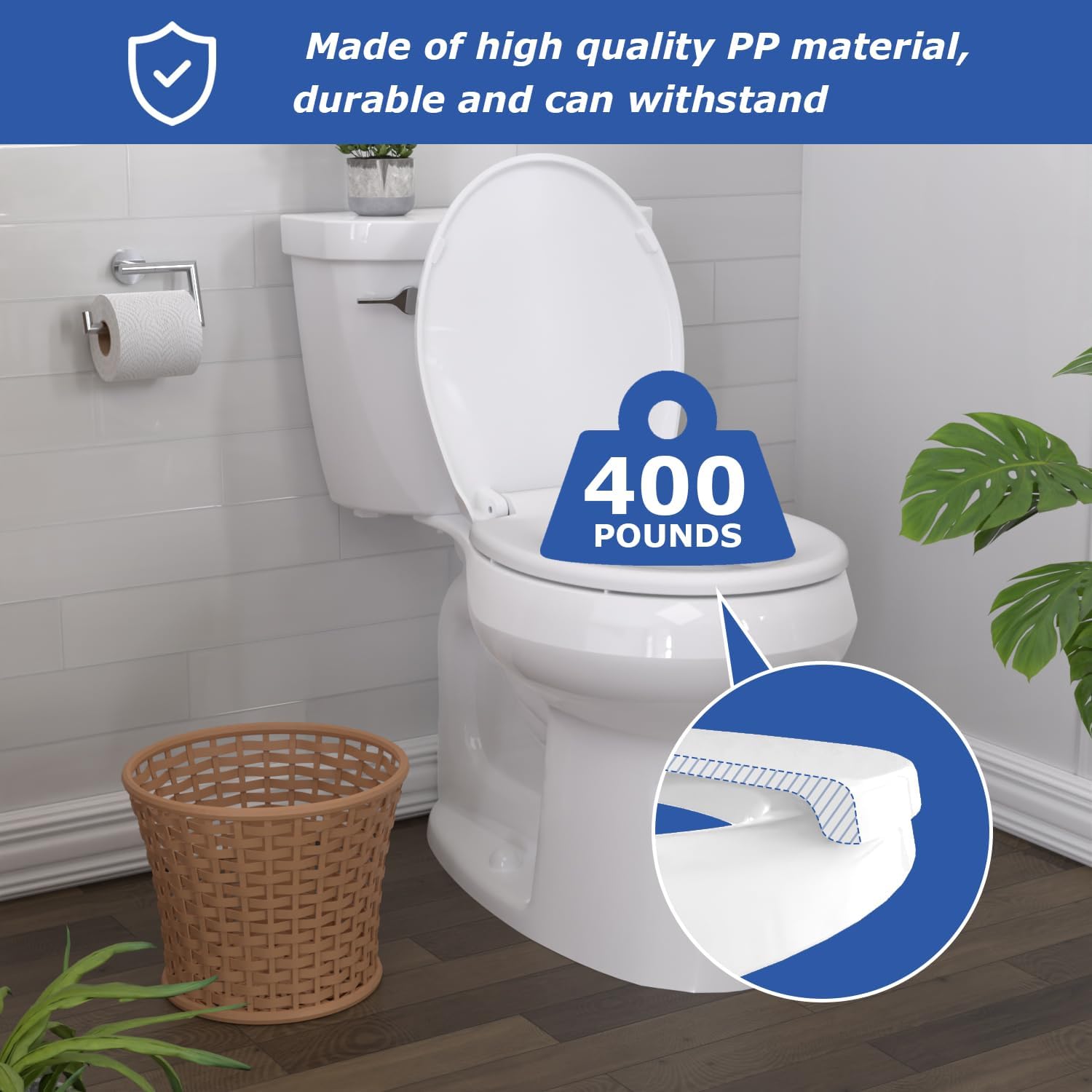 Round Toilet Seat, Standard 16.5” Slow/Soft Close Round Toilet Seat for Round Toilets, No-Slam Quiet-Close Lid, Easy-to-Install, White, Durable Never-Loosen — image 5