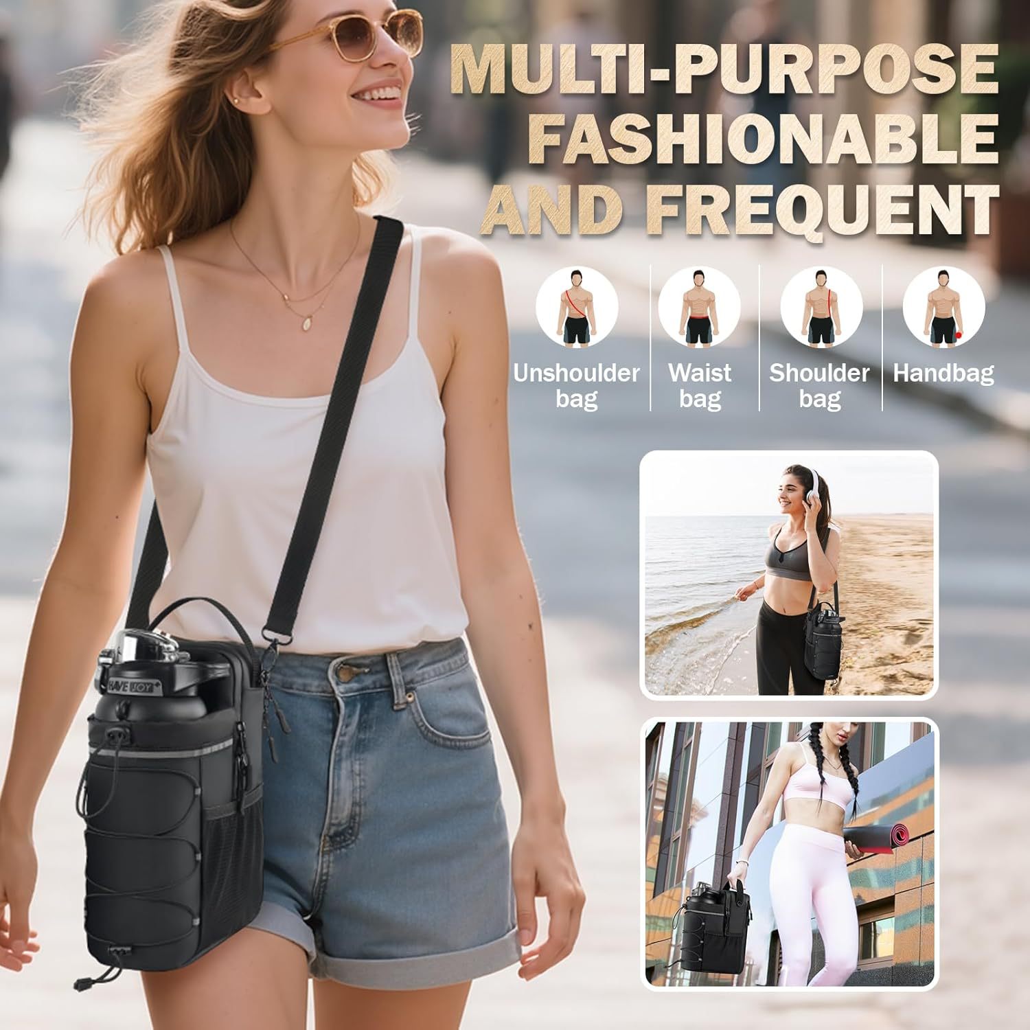 Black Magnetic Water Bottle Holster – Large-Capacity, Crossbody Carry Pouch for Outdoor & Gym Use — image 4