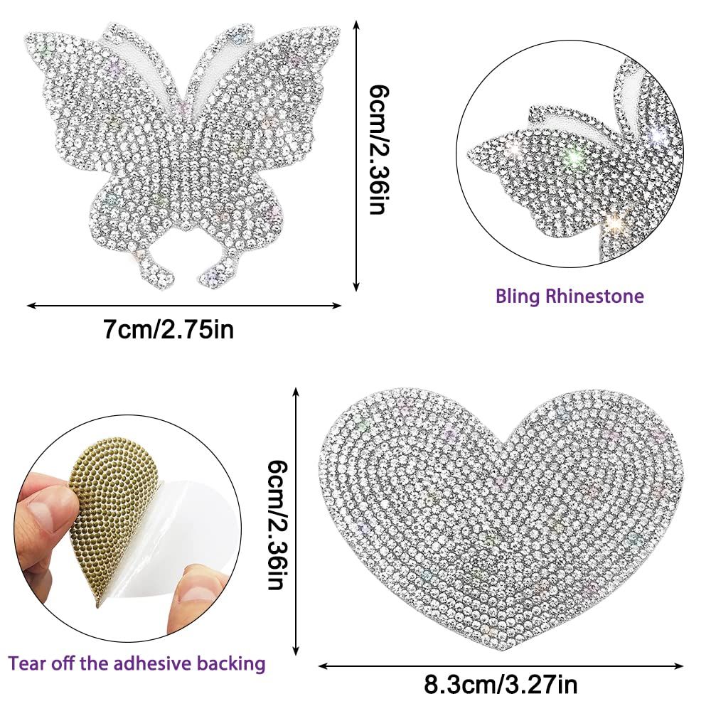 4 Pieces Bling Crystal Car Stickers, Butterfly and Heart Bling Crystal Rhinestone Car Sticker Decal, Decorate Cars Bumper — image 5