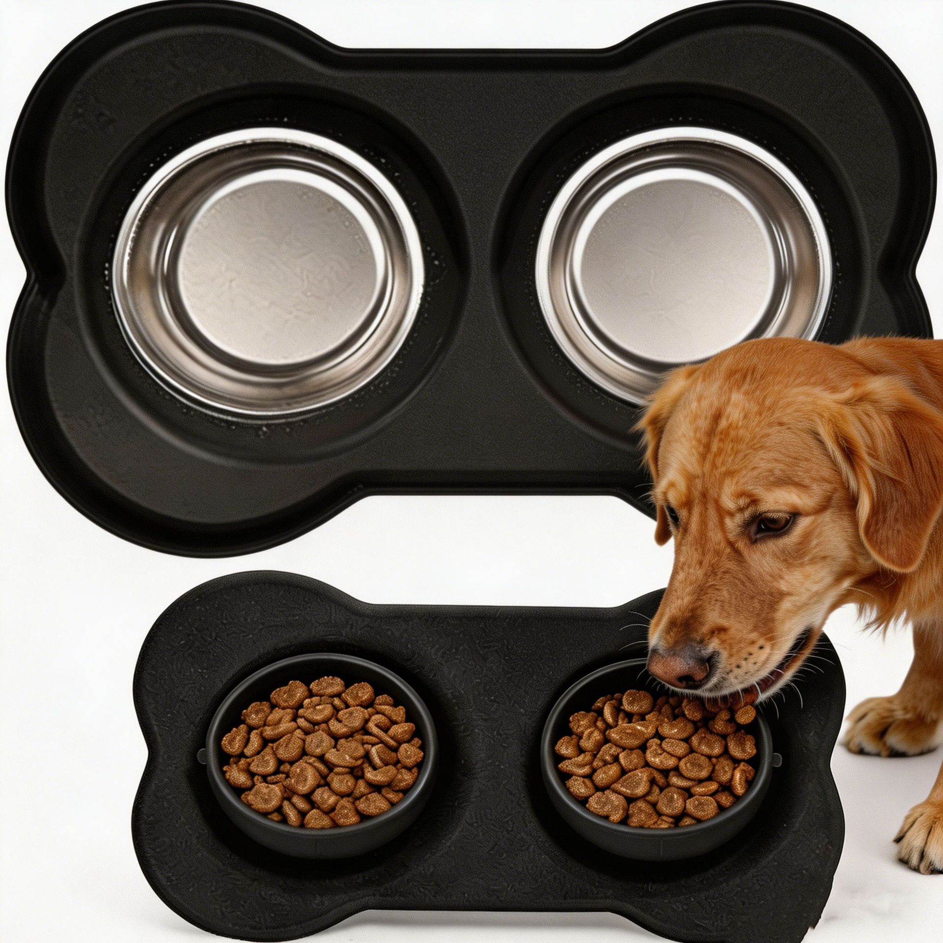 Anti Tip Stainless Steel Dog Bowl 2 in 3 Food Water Bowl — image 3