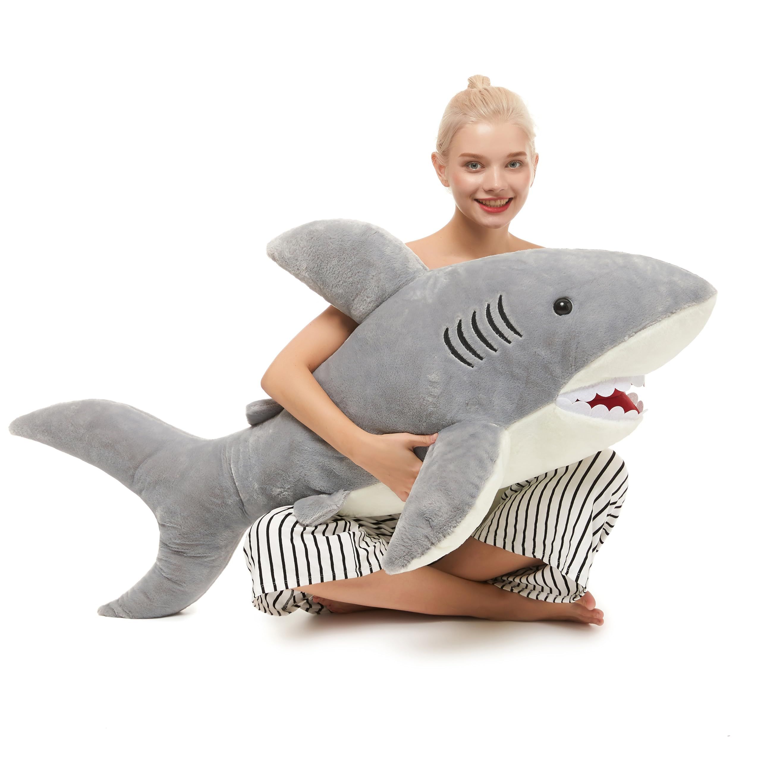 Giant Shark Stuffed Animal, Giant Stuffed Shark Plush, 60cmLarge Shark Plush Pillow Toy Gift for Kids Girlfriend, Gray โ image 3