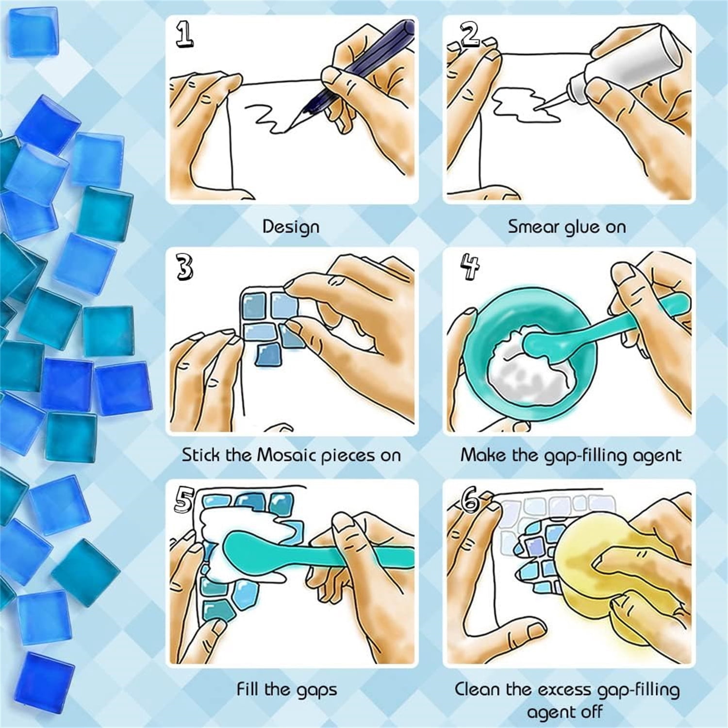 0.55 LB Blue Mixed Irregular Crystal Glass Mosaic Tiles,Blue Mosaic Glass Tiles Pieces Glitter,Tiny Mosaic Tile for Art Crafts,Mosaic Making Projects,Home — image 2