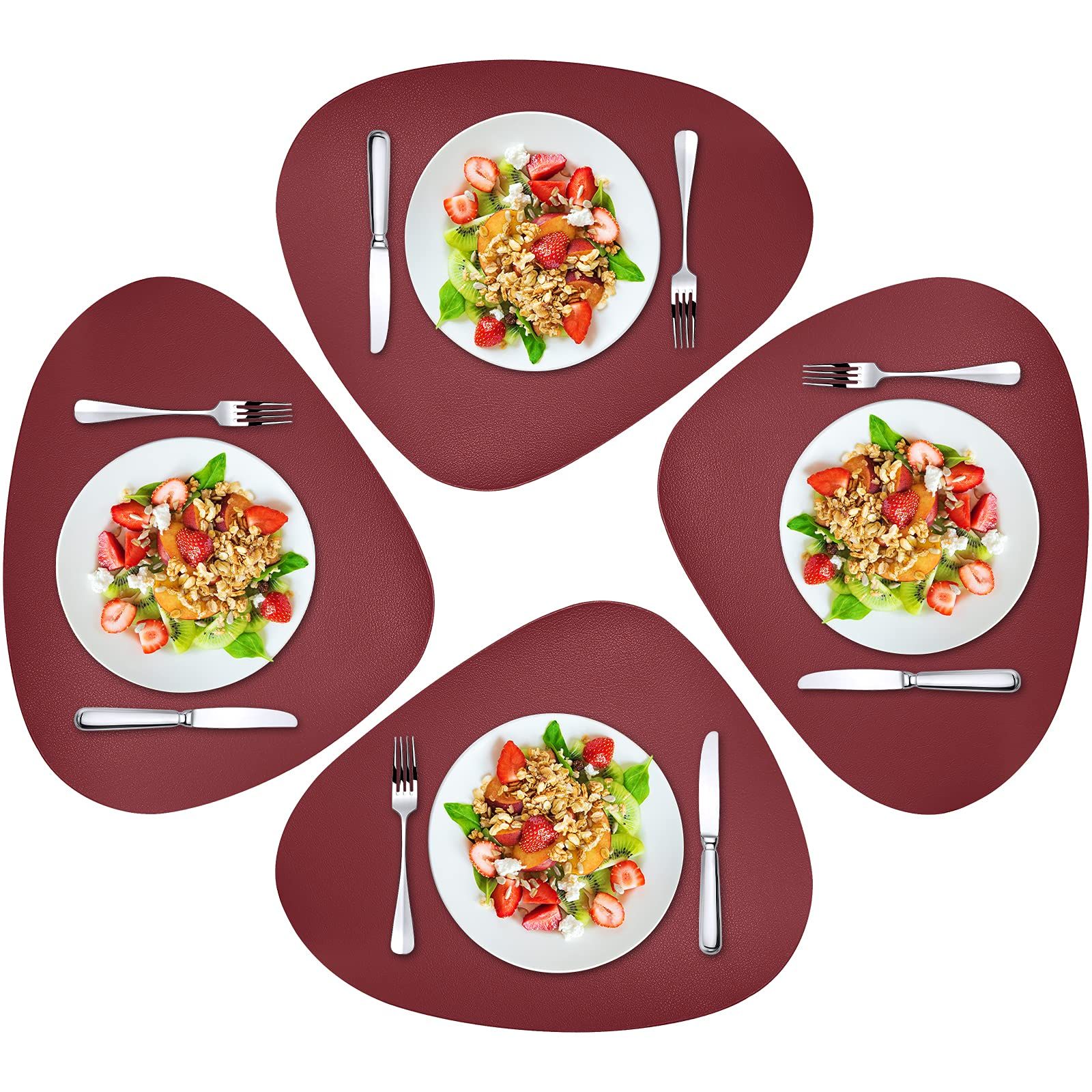 Placemats Set of 4 for Dining Table, Wine Red Leather Table Mats Place Mats Wipeable Washable Placemats for Kitchen Dining Table — image 2