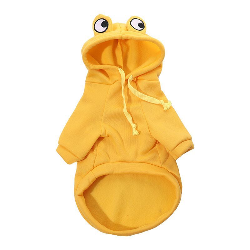 Dog Hoodie Frog-Themed Autumn Winter Pet Clothing Small Medium Dogs Soft - Yellow - Size S