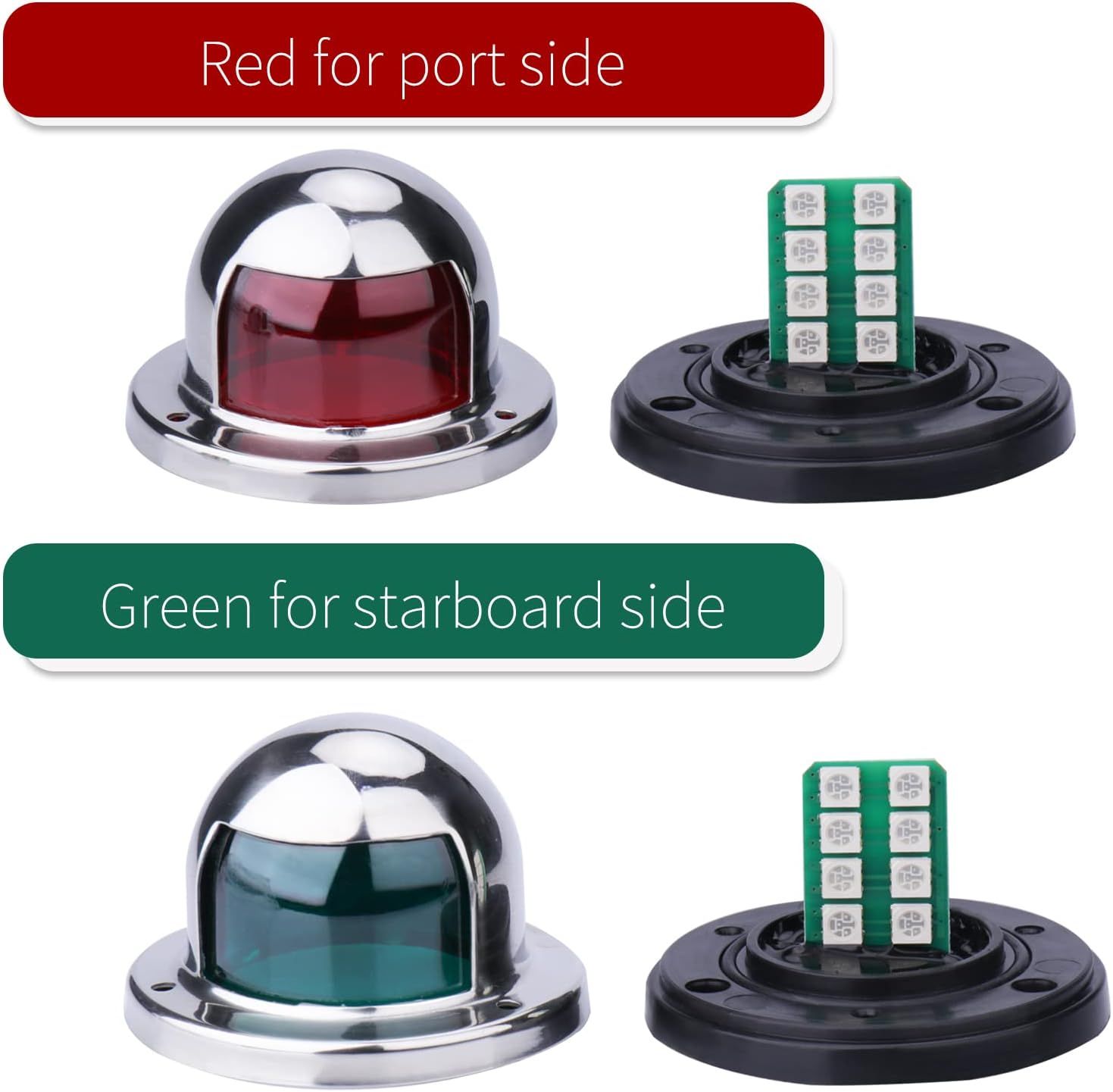 Pair of Stainless Steel LED Boat Navigation Lights, Marine Bow Lights for Pontoons, Small Boats, Yachts and Night Sailing, Silver — image 4