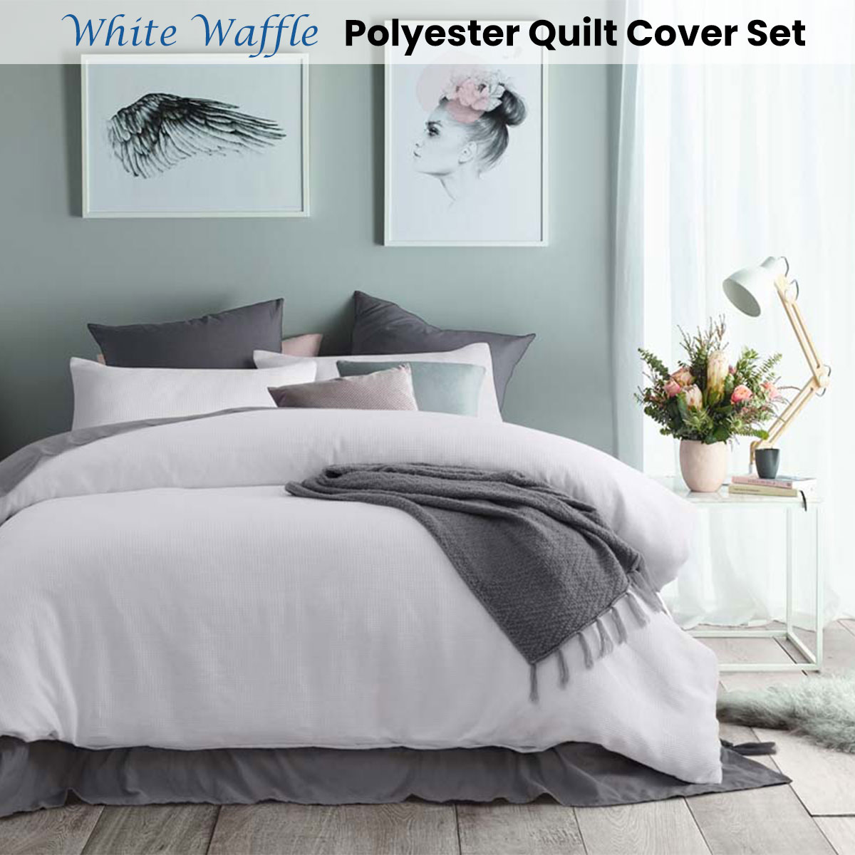 Accessorize White Waffle Polyester Quilt Cover Set Single โ image 2