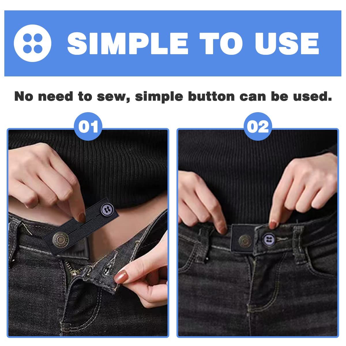 Elastic Waist Extenders for Pants, 24 PCS Waist Band Extenders Adjustable for Women and Men, Jeans, Dress, Elastic Button โ image 5