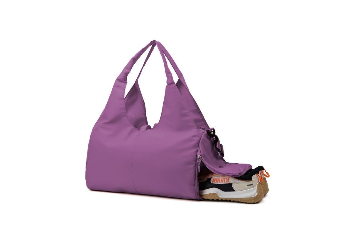 Gym Tote Bag with Shoe Compartment and Wet Dry Storage Pockets for Women Travel Duffel Bag Yoga Gym Bags with Yoga Mat Holder -Purple โ image 4