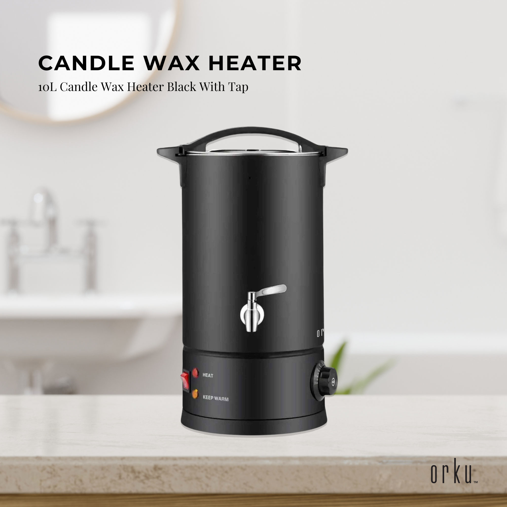 Orku 10L Candle Wax Melter with Tap and Accessories - 220-240V Electric Black — image 2