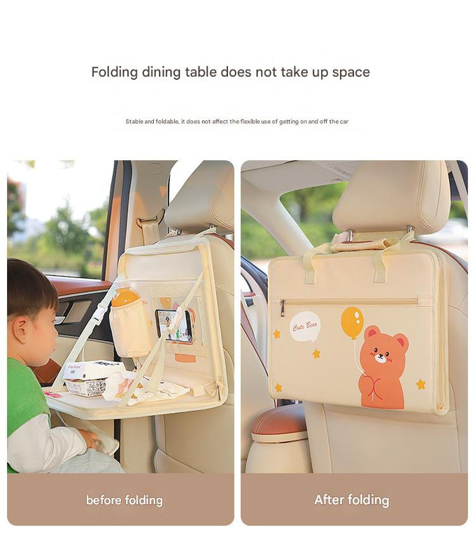 Pink Foldable Car Back Seat Organizer Tray - PU Leather Travel Desk with Tablet Holder — image 6