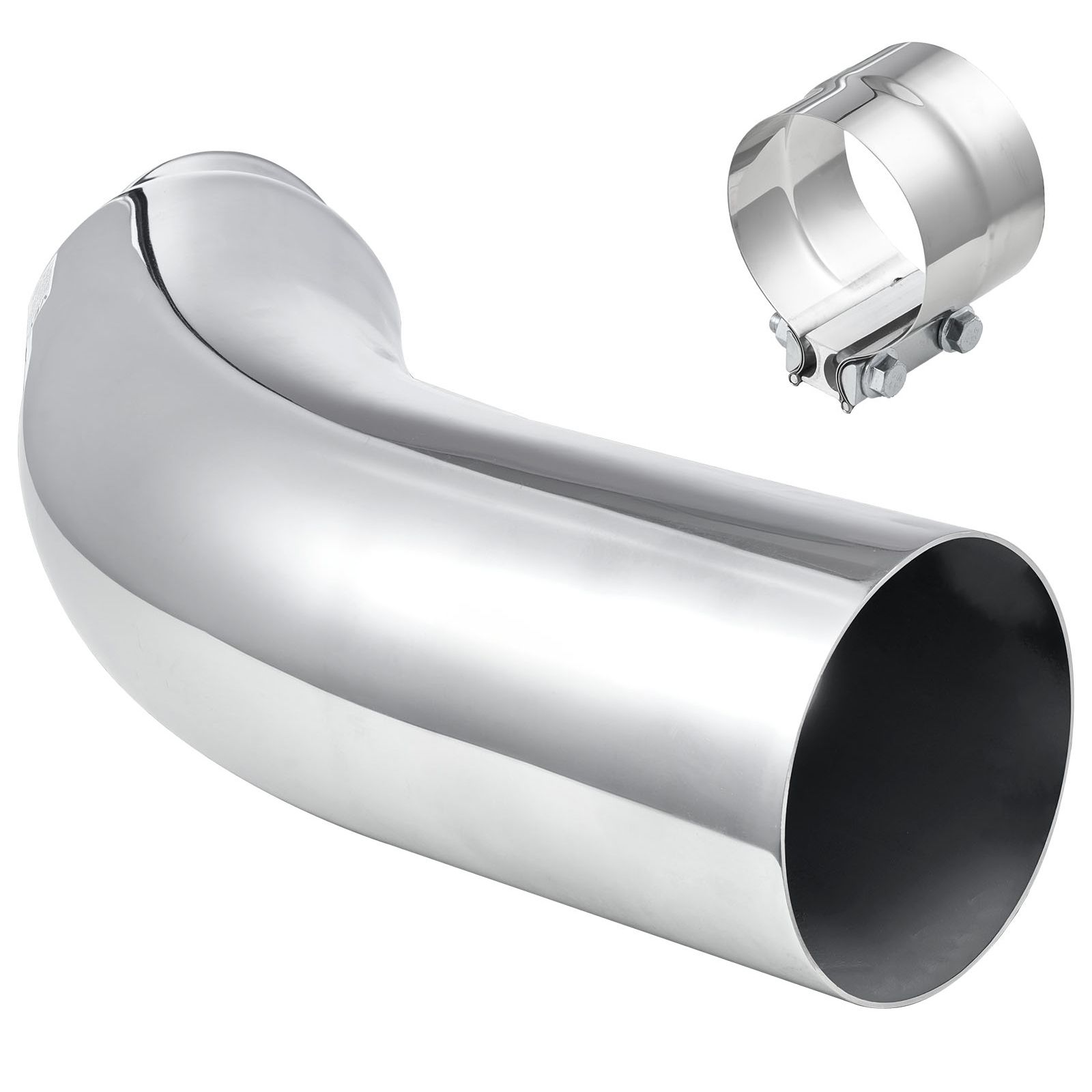 Elbow Exhaust Tip, 101.6mm Inlet, 152.4mm Outlet, 584mm Overall Length, Chrome Turn Down Exhaust Tip with Clamp for Truck/Sedan/Sports Car/SUV, Chrome