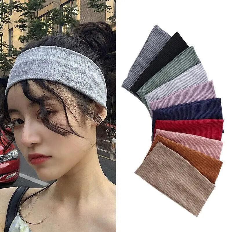 Women Headband Solid Wide Turban Knitted Cotton Hairband Girls Elastic Hair Band - Khaki — image 4