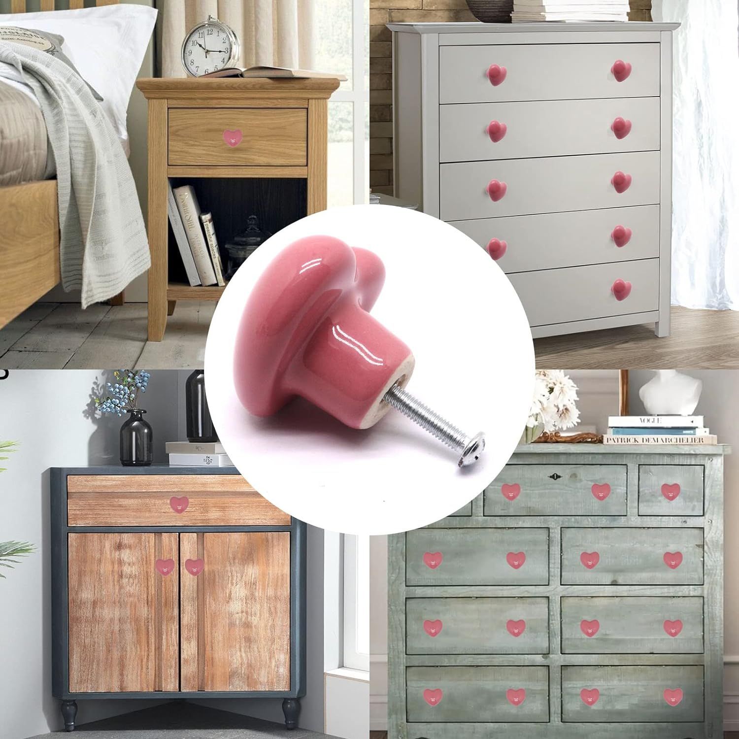6 Pcs Pink Ceramic Cabinet Knobs, Heart Shaped Drawer Knobs Kitchen Cabinet Dresser Pulls Handles, Decorative Cabinet Door Knobs — image 4