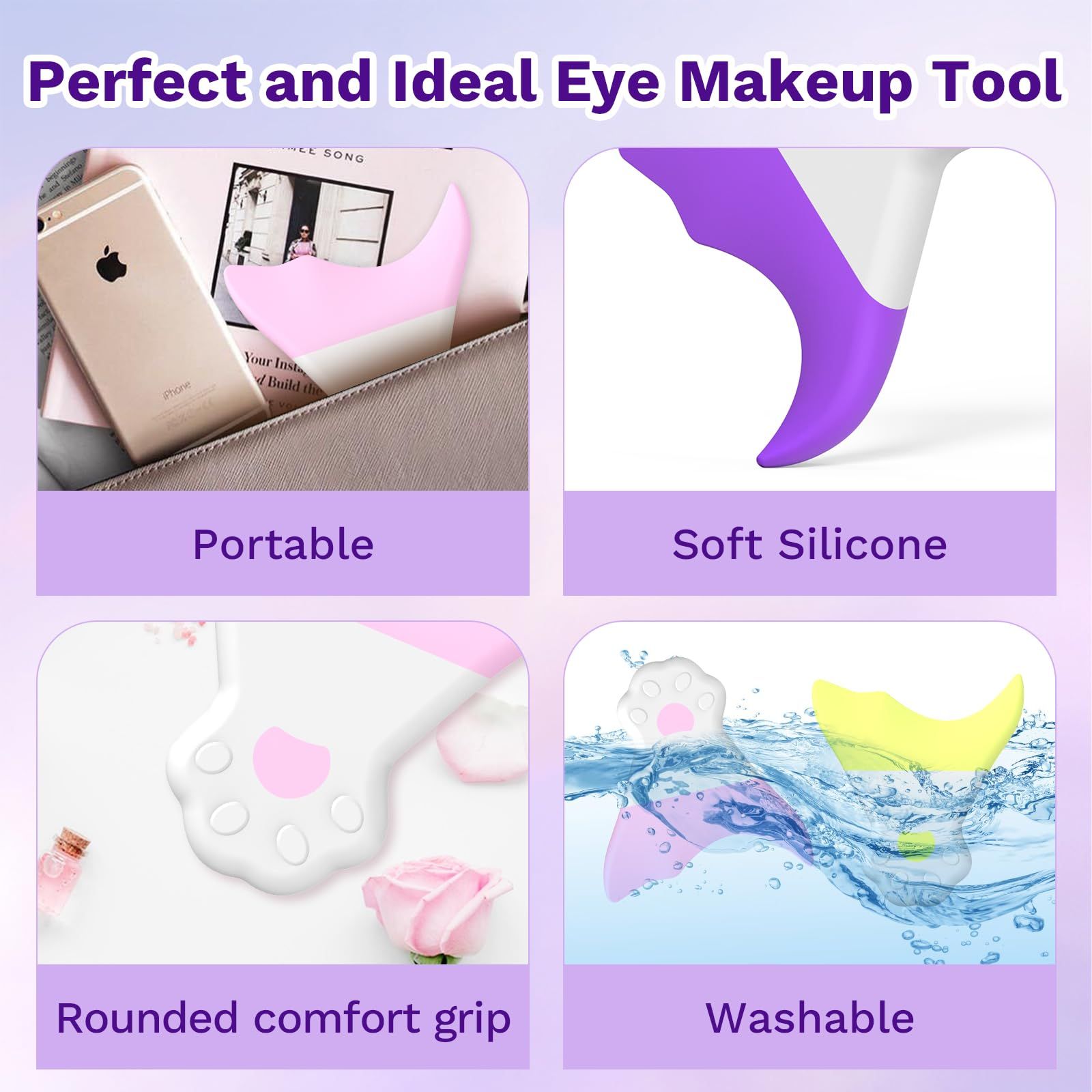 Eyeliner Stencils 2Pcs Reusable Multifunctional Stencil Kit for Eyeliner, Silicone Winged Tip Eyeliner Stencils Aid (Pink & Purple) — image 3