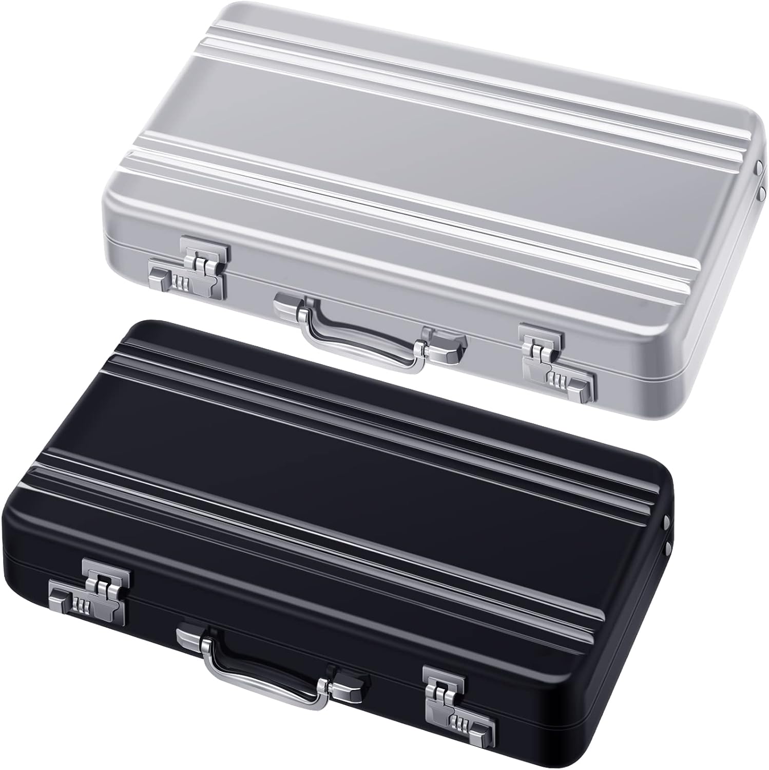 2 Pcs Business Card Holder Suitcase Aluminum Business Card Case with Waterproof Pocket Credit Holder for Men Organizer ID Aluminum Briefcase Gift for
