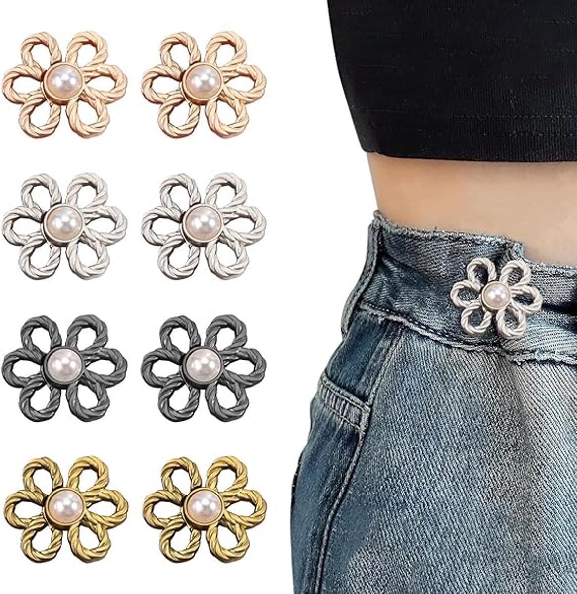 8 Pieces - Trouser Reducer - Waist Stretcher Set - Pins - Waist Extender - Jeans Shortening Buttons - Adjustable Button - Tightening Button - Tightener Buttons