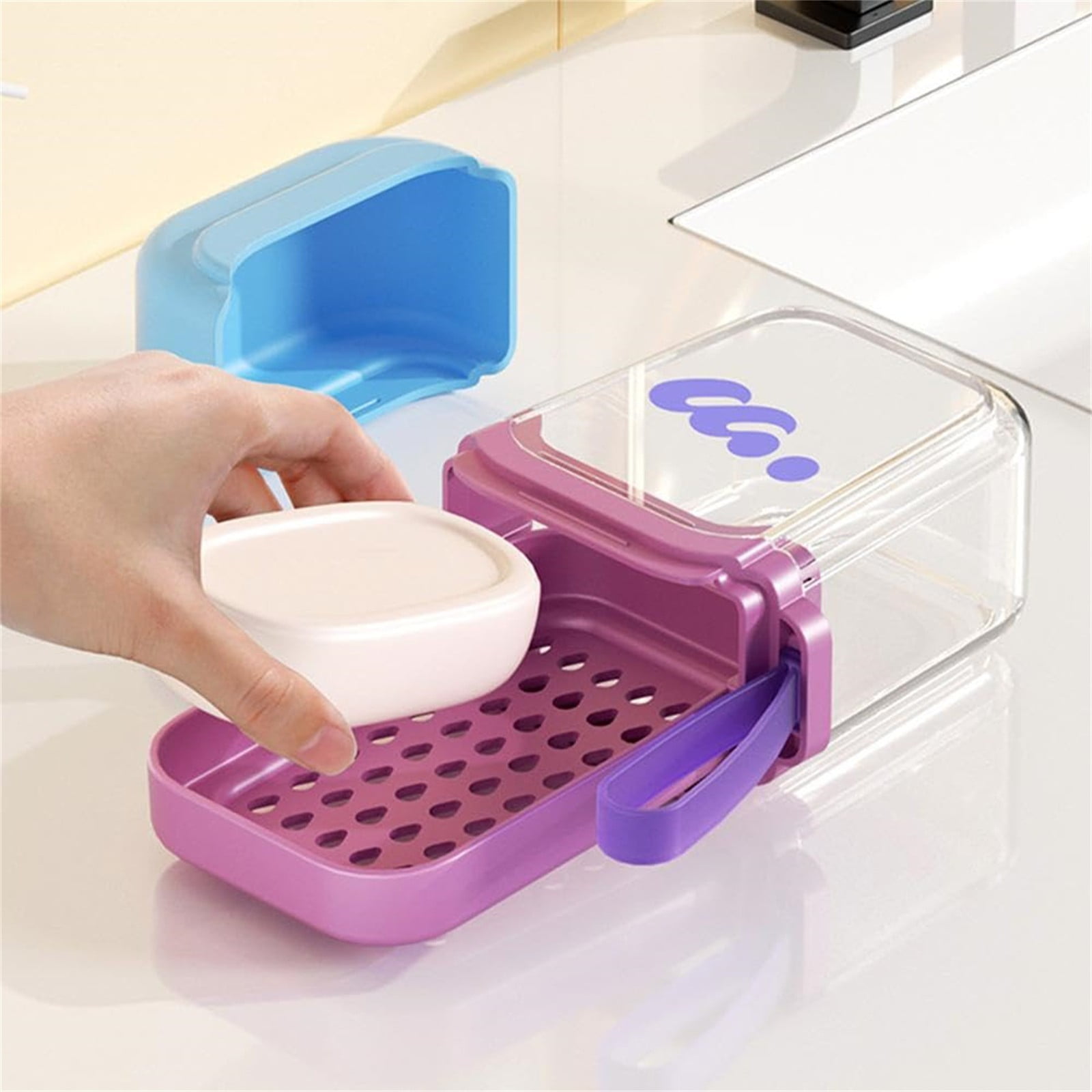 1 Piece Bar Soap Holder Dish for Shower, Travel Soap Case with Lid for Gym, Camping Essentials, Travel Size, Light Blue, 10.8 x 7.3 cm — image 3