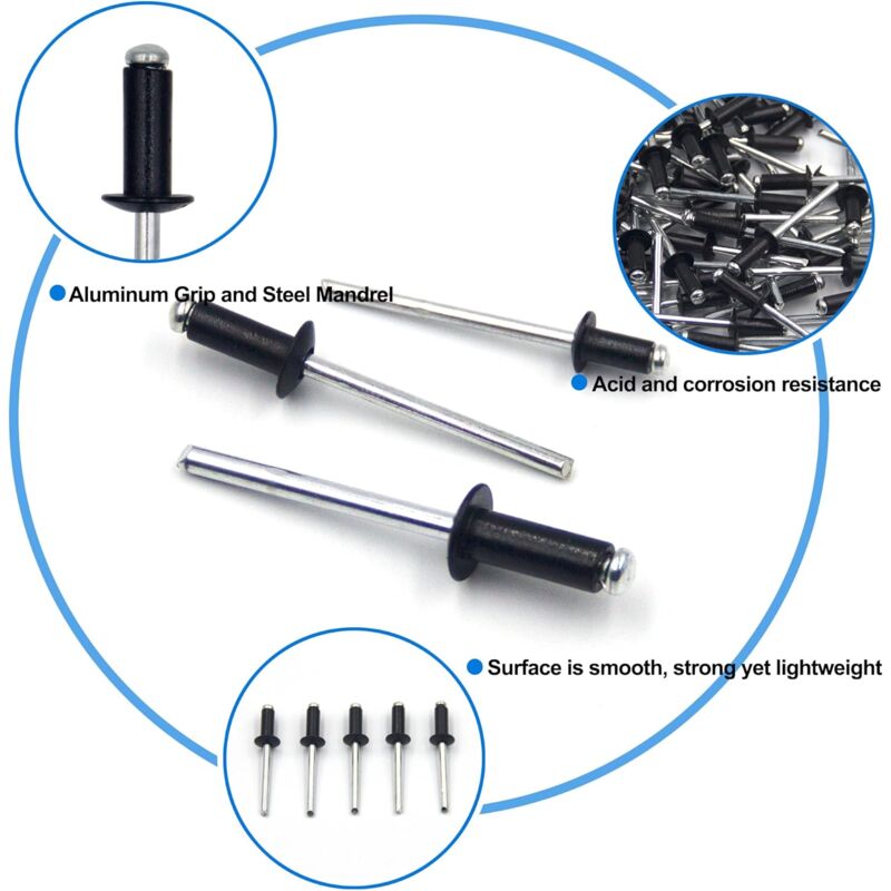 100 pcs 4.8 X 12Mm Aluminum Blind Rivets, Open End Rivets, Pop Rivets, Pack Of 100 (Black) โ image 2