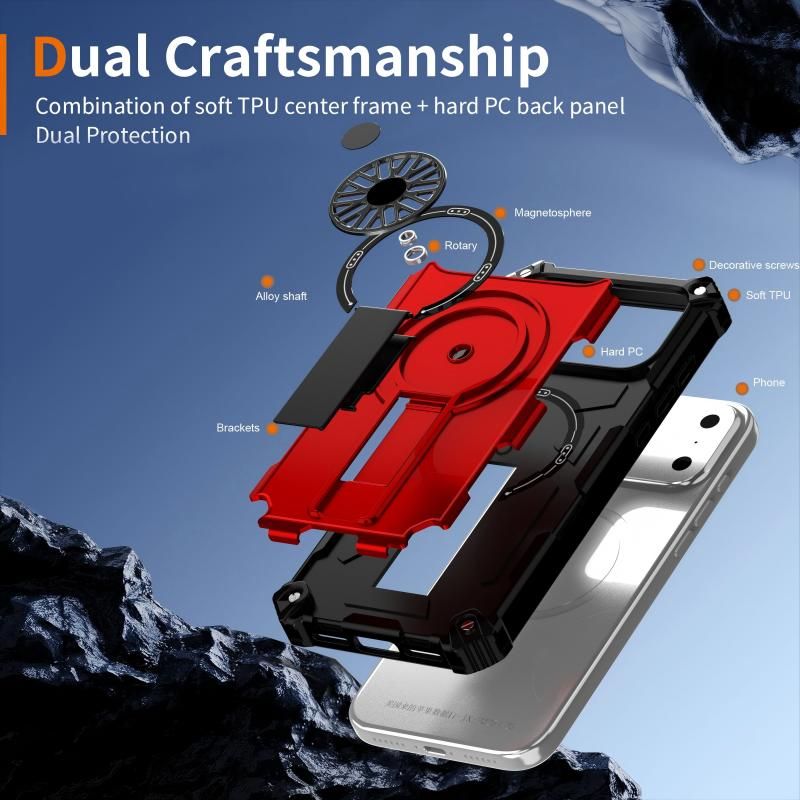 Armor Heavy Duty Magnetic Rotating Ring Kickstand Phone Case For iPhone 13 Pro, Anti-Drop Protective Cover In Red โ image 5