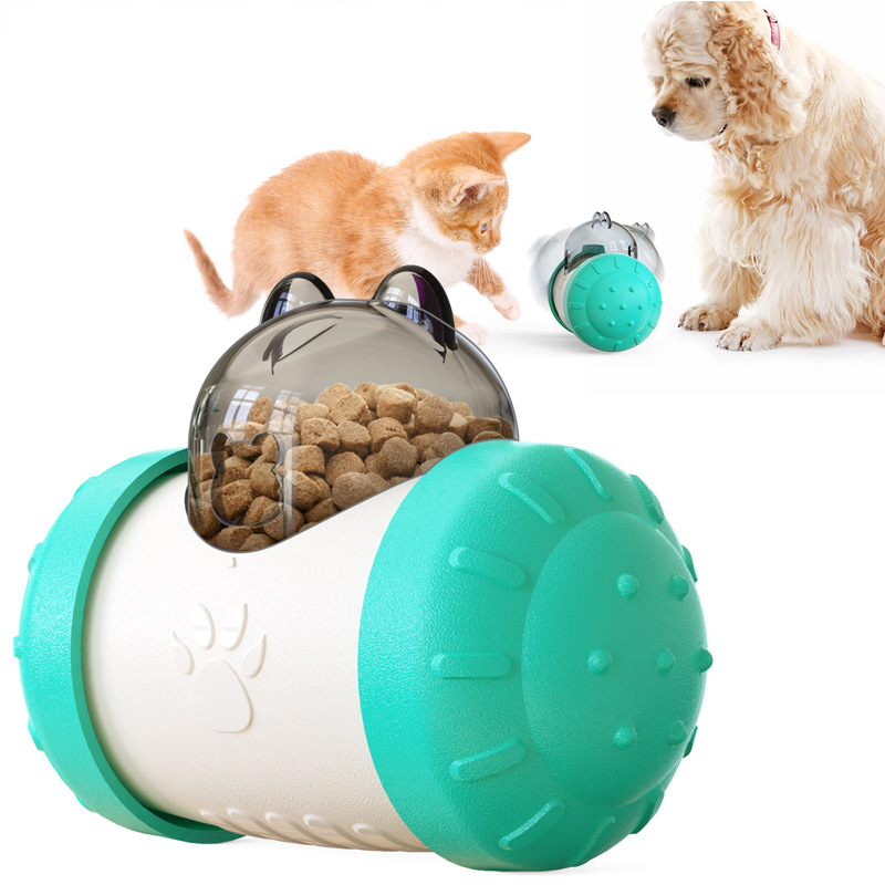Pet Tumbler Treat Dispenser Ball, Interactive Feeding Toy for Dogs and Cats(Blue and White)