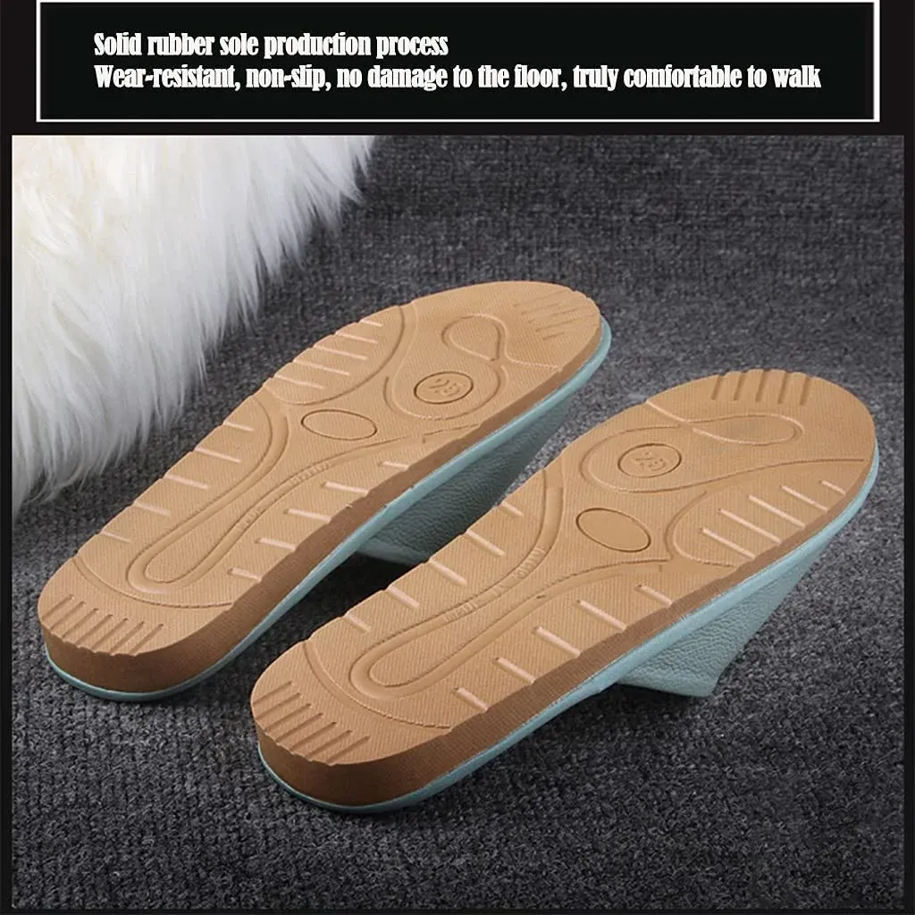 Black Leather Open Toe Slippers, Non Slip Indoor House Sandals for Men Women, EUR37-38 โ image 3
