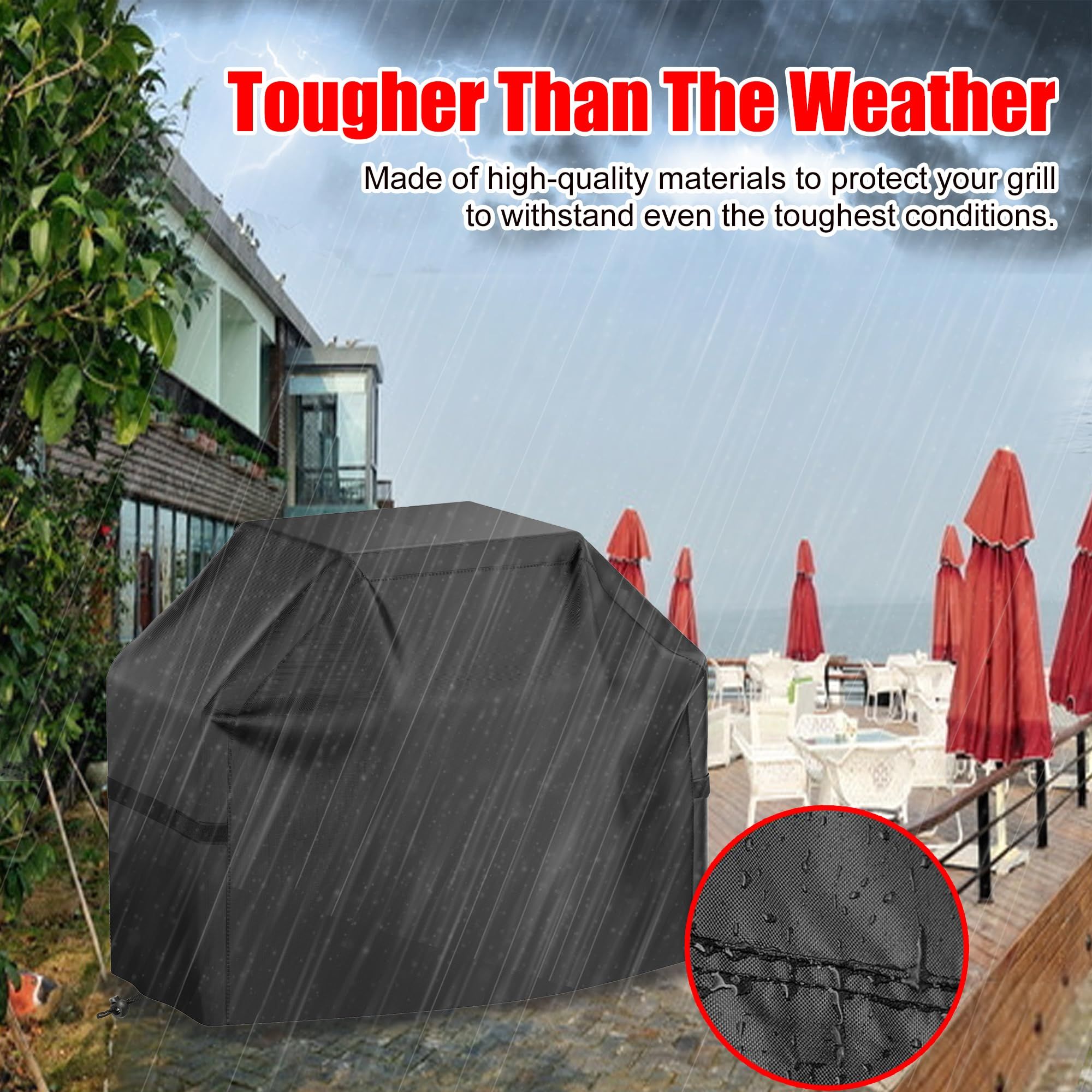 Grill Cover, 58 inch BBQ Gas Grill Cover for Outdoor Grill, Waterproof, Anti-UV, Rip-Proof,Fade Resistant Material, Barbecue Black โ image 2