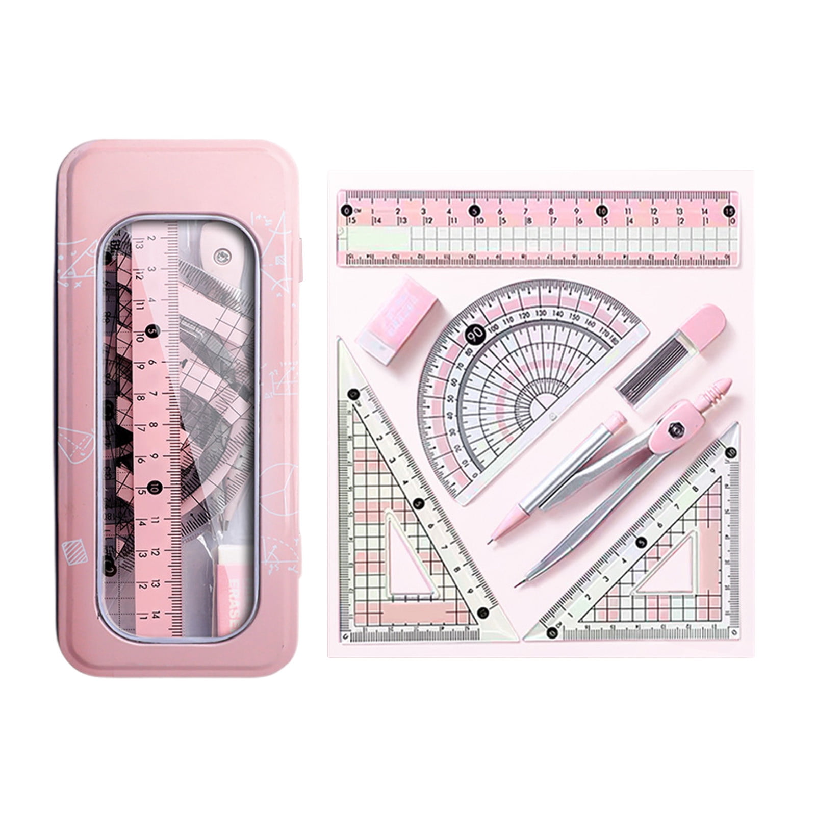 Compass Geometry Tool, Protractor and Compass Set, Metal Box Drawing Compass with Rulers, Math Compass Kit, Shatterproof Storage Box, for Stationery Supplies โ image 2