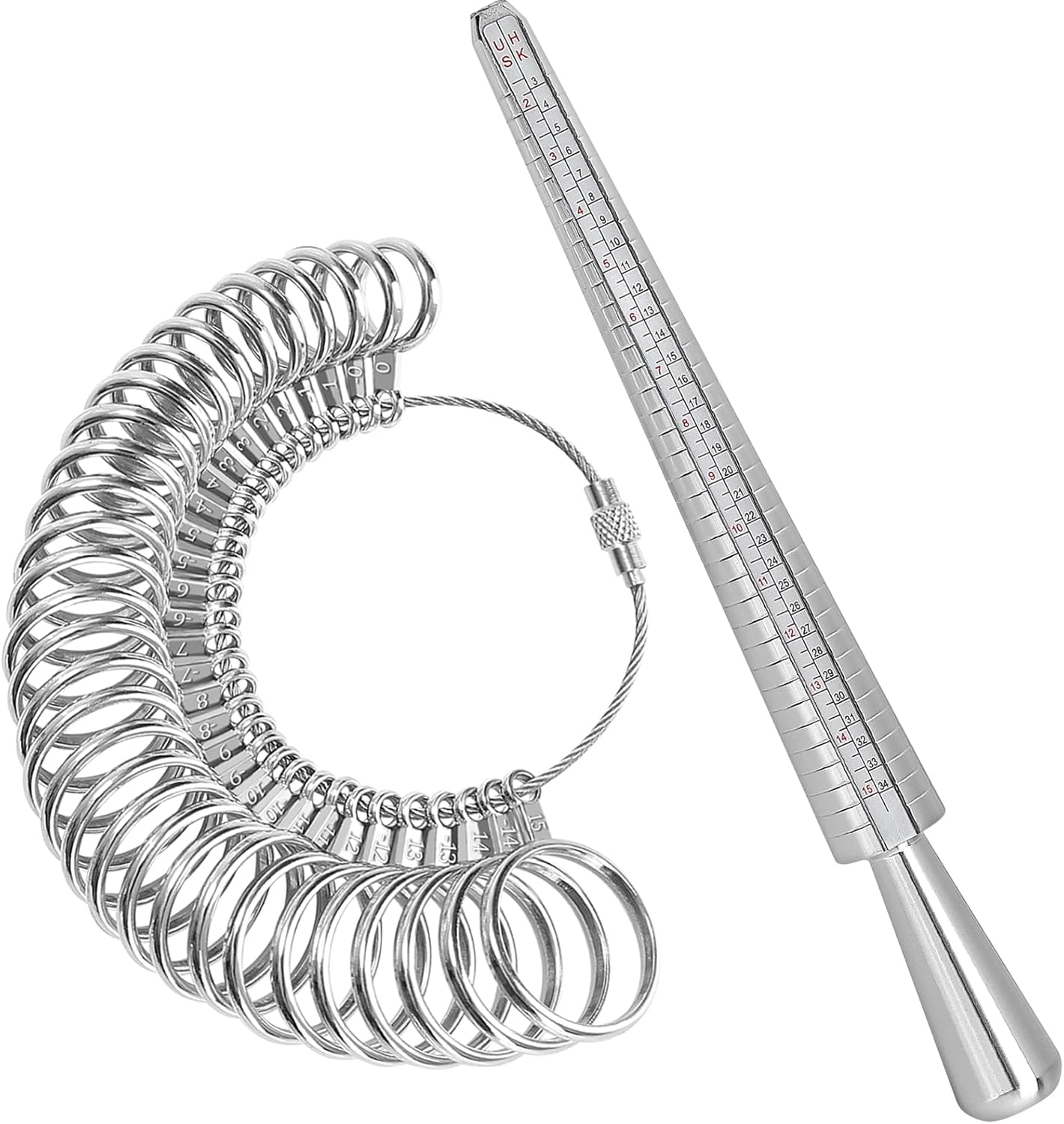 Ring Sizer Tool Including Ring Mandrel & Ring Sizer Guage, 4 Sizes Ring Measurement Stick Metal Mandrel & Finger Sizing Measuring Tool Set for Jewelry Making