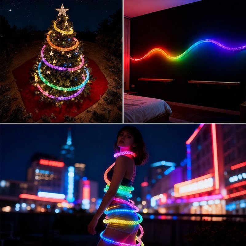 2M Dragon Scale Woven LED Rope Light with Bluetooth App, 5V USB,4M Dragon scale woven LED rope light with Bluetooth app control, flexible design, timer — image 2