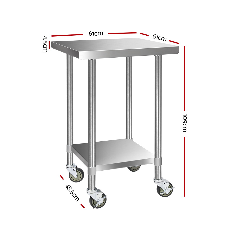 Cefito 610x610mm Stainless Steel Kitchen Bench with Wheels 430 — image 2